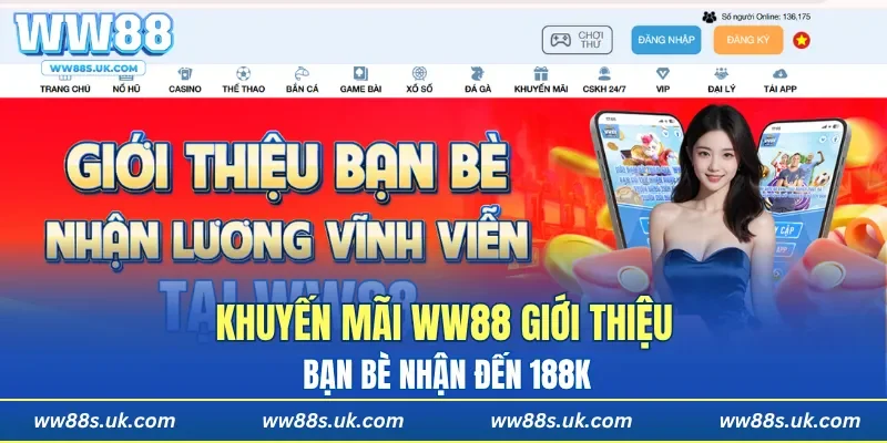 Khuyến mãi WW88 giới thiệu bạn bè nhận đến 188K